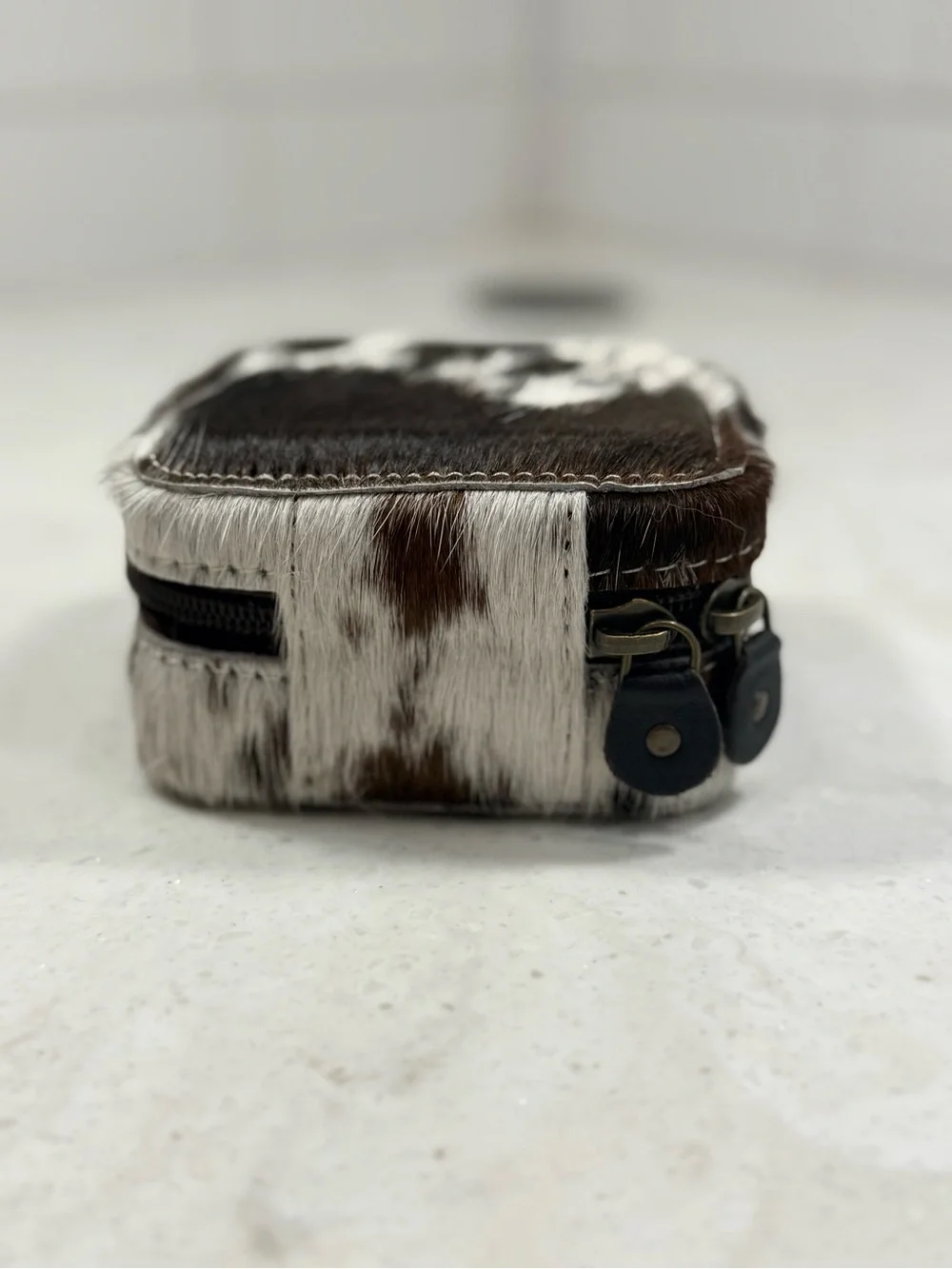 Cowhide Pattern Travel Jewelry Case - Brown & White